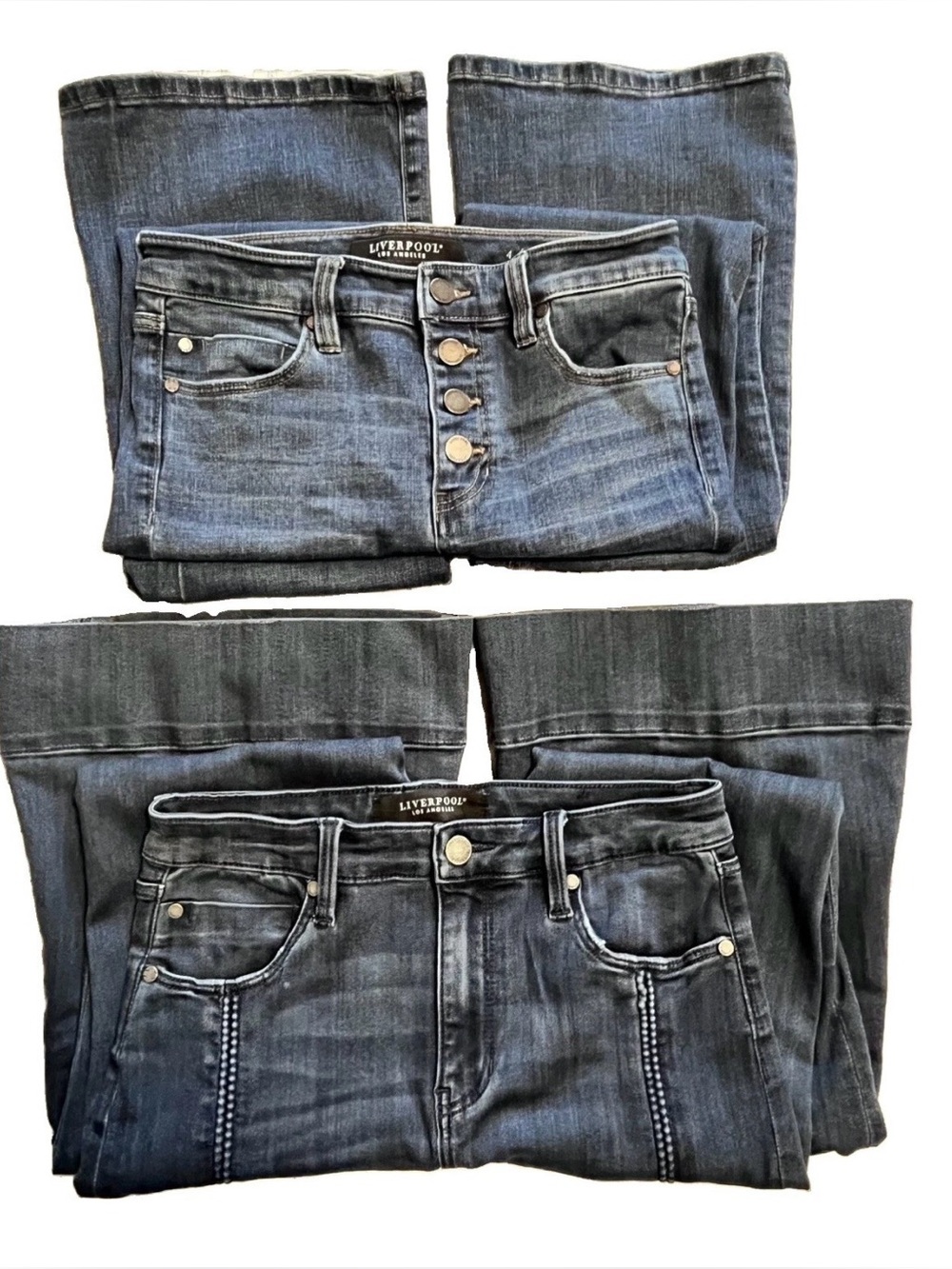 Lot of 2 Liverpool Hannah Flare & Highrise Bootcut Jeans Sz 4/27 Braid Boho Chic